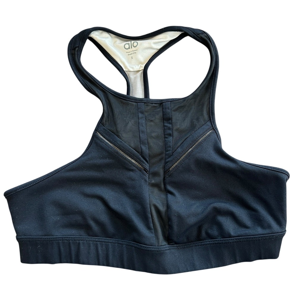 Alo Yoga Half Moon‎ Sports Bra Small Racerback Sheer Mesh Athleisure Workout Gym